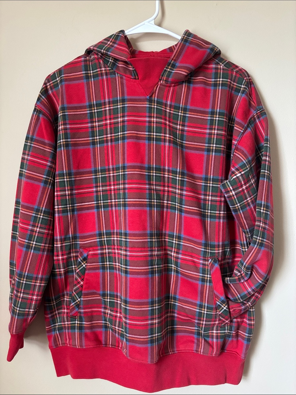 GAP Red Plaid Hooded Sweatshirt with Green and Blue Accents